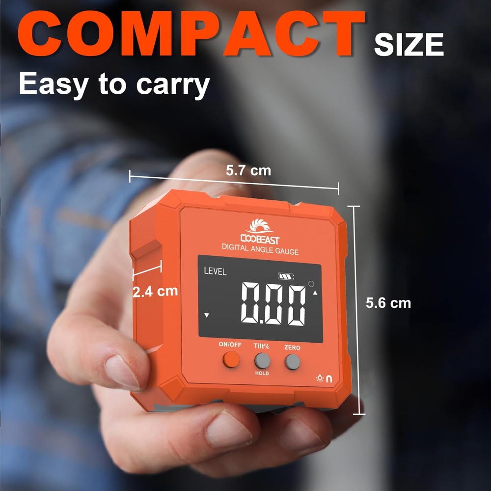 Digital Angle Finder, Level Gauge with Backlight & Orange