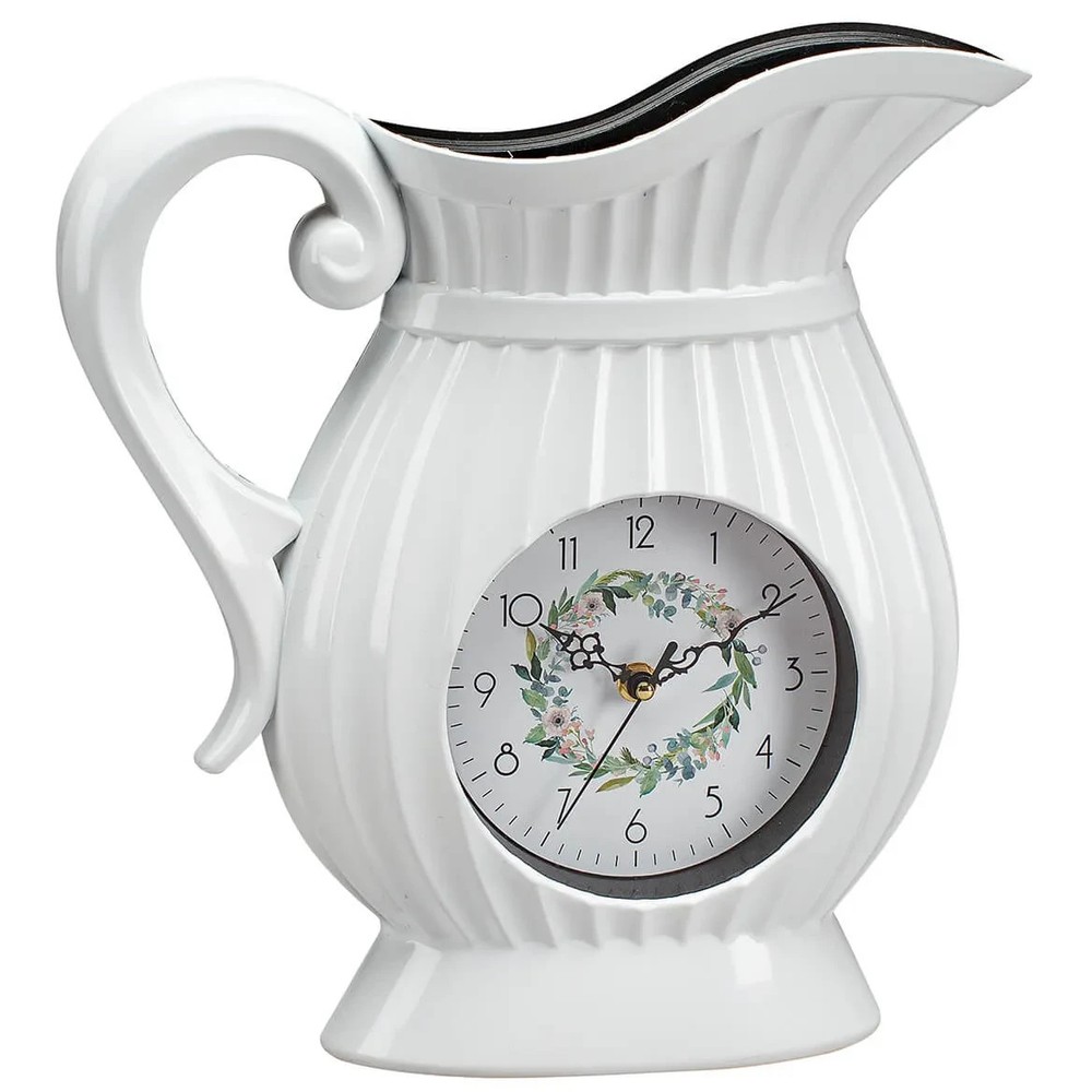 Wall Clock Water Pitcher Flower Vase White Battery Vessel