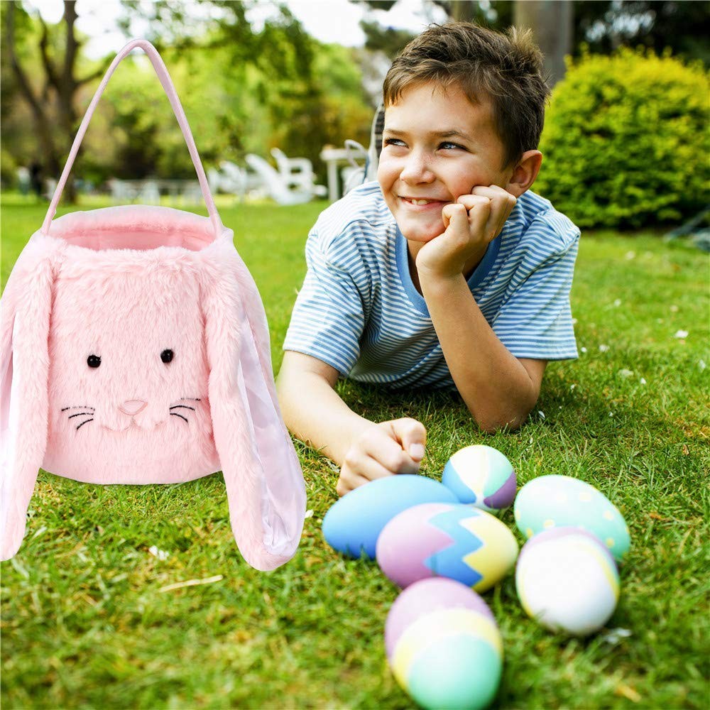 Easter Egg Hunting Basket,Plush Easter Bunny Basket,Long Ear Easter Buckets,B...