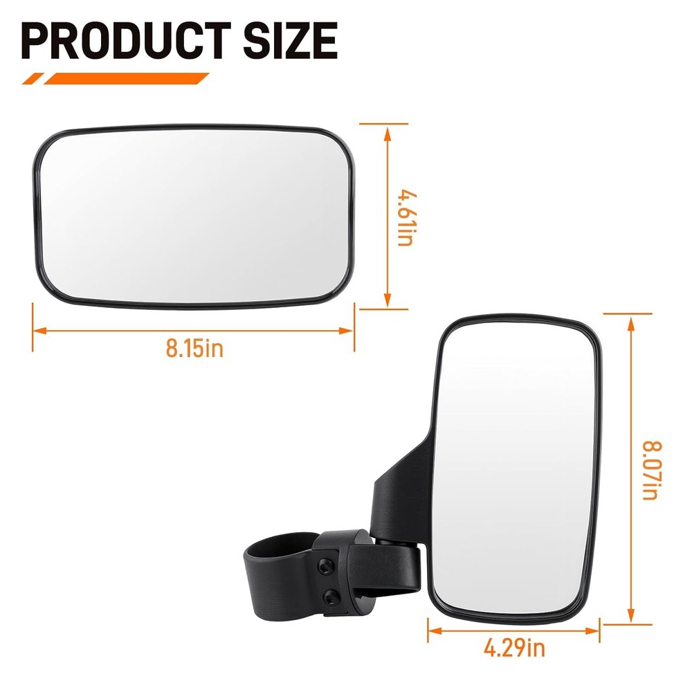 UTV Side Mirror Center Mirror 2 Inch Roll Bar Adjustable Rearview Kit Cage