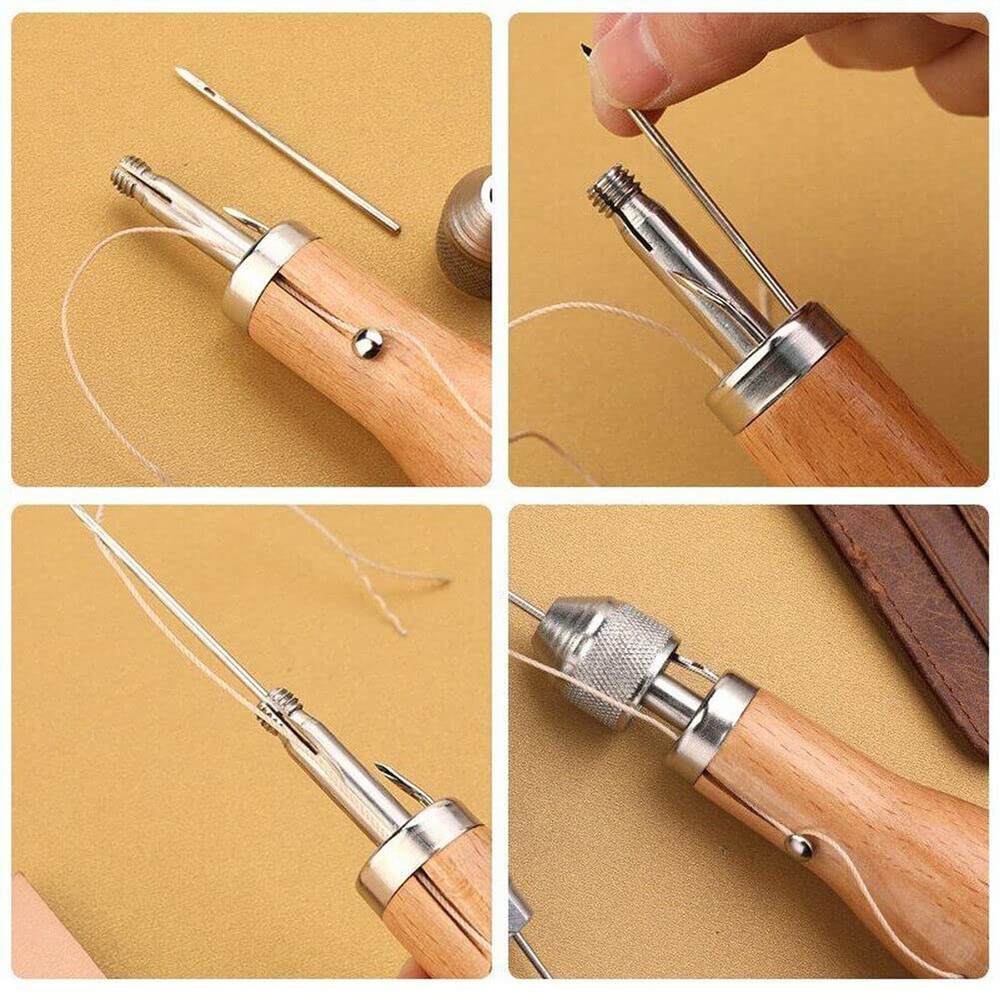Leather Sewing Awl Thread Kit with Waxed Thread Manual Speedy Stitcher Tool (...