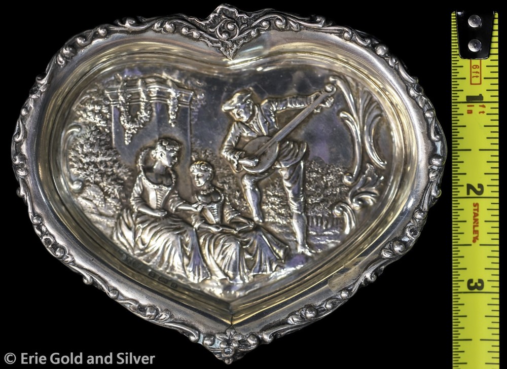 HM Hallmarked 4.5" Sterling Silver Heart Embossed Dish