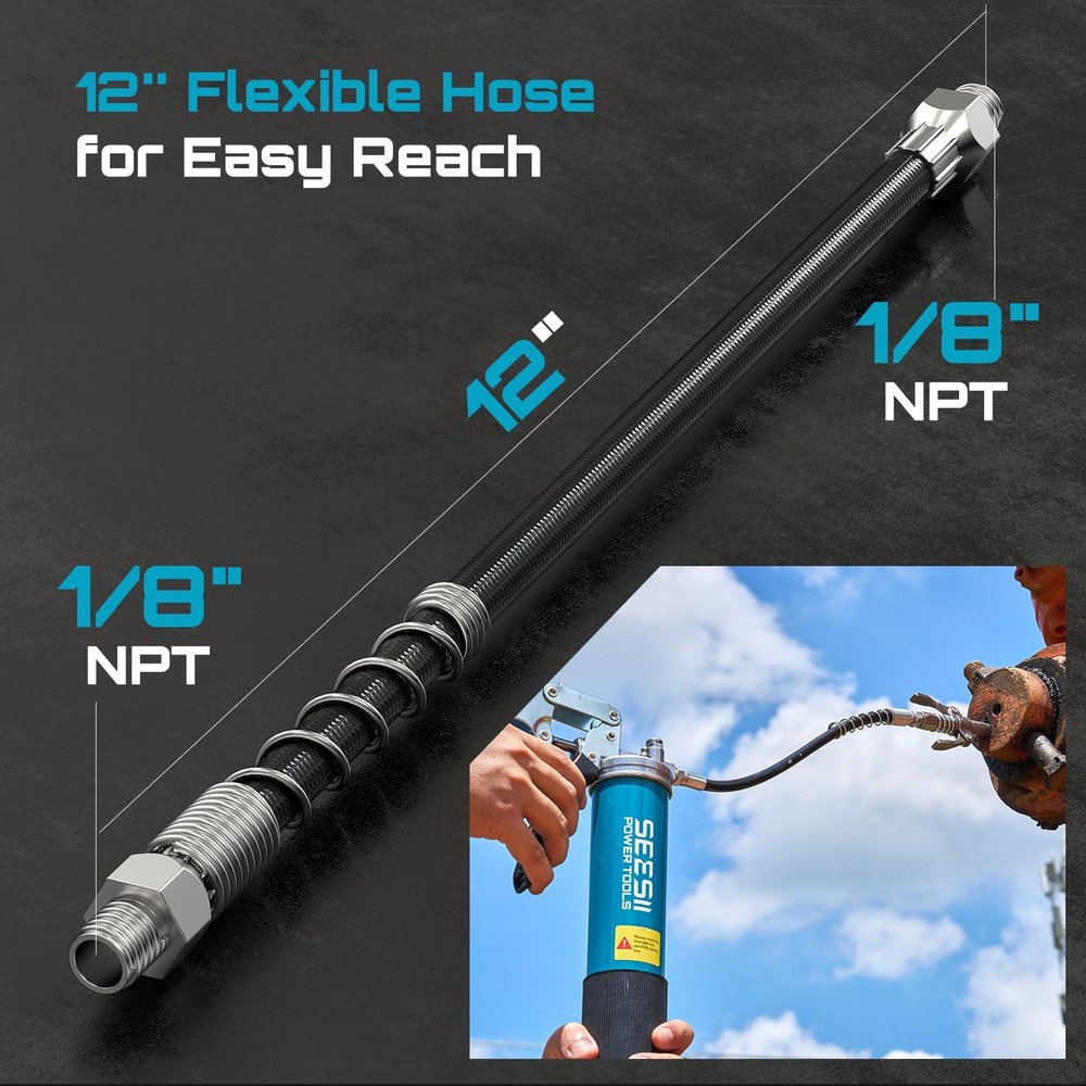 Seesii Grease Gun Accessory Kit, Includes Quick-Release Coupler, 90 Degree Gr...