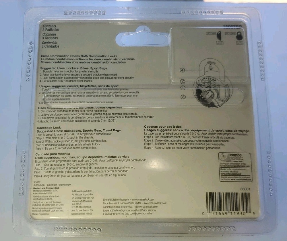 New 2 Master Lock Combination Locks Padlocks with Mini Backpack Lock #1500TBP