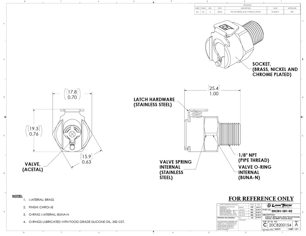 Link-Tech 20CBV-SB1-02 20CB series quick coupling, male thread socket New