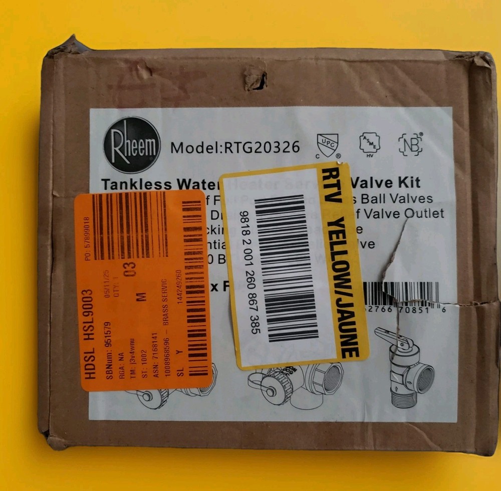 Rheem Brass Service Valves for Tankless Water Heaters OPEN BOX