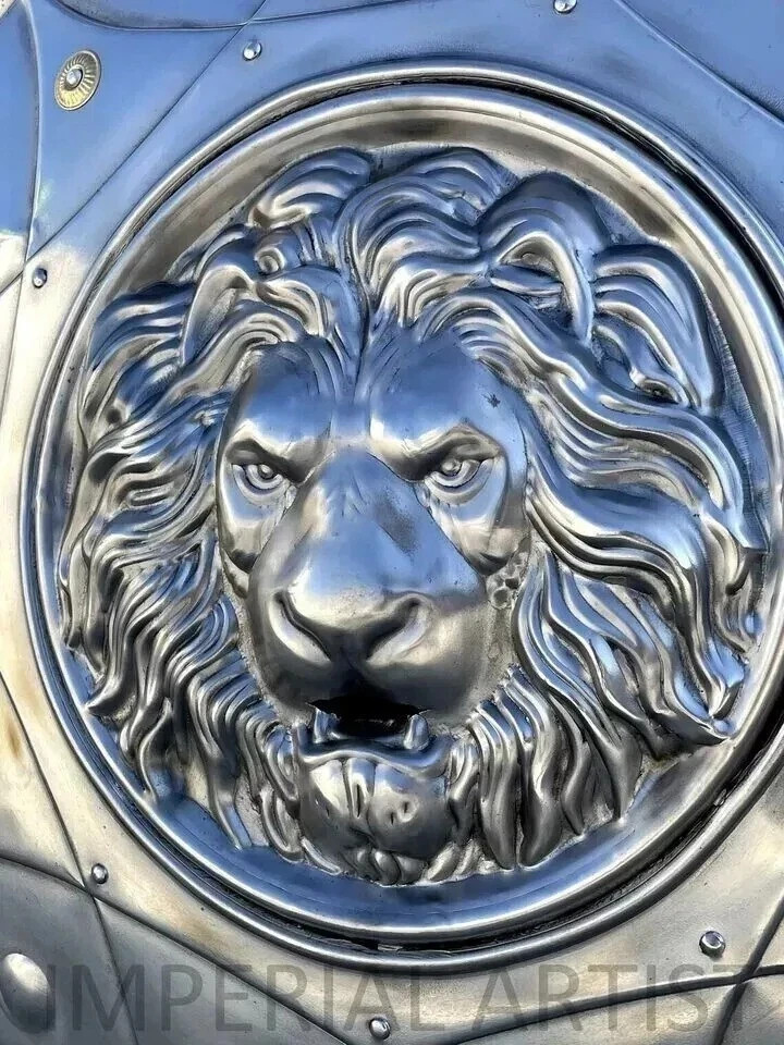 Lion Face Round Medieval Shield Knight Armor Shield Solid Steel Size 22 Inches
