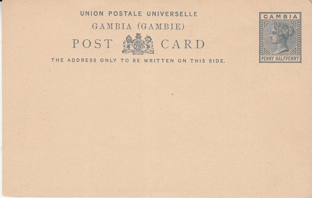 Gambia: QV Penny Halfpenny Postal Card, Mint