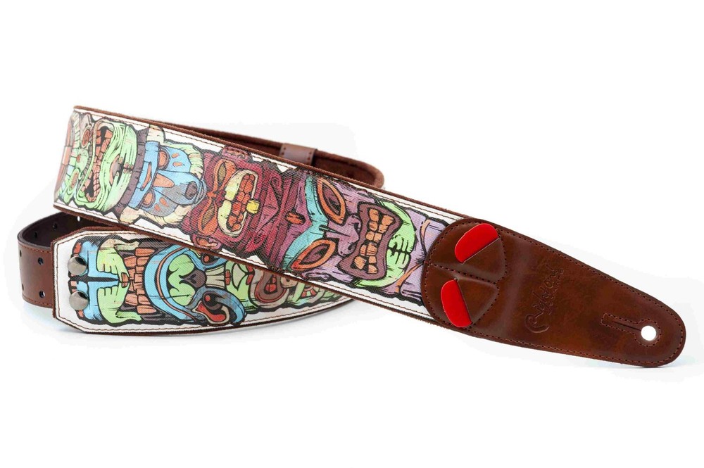 RightOn! Tiki Design Guitar Strap; White