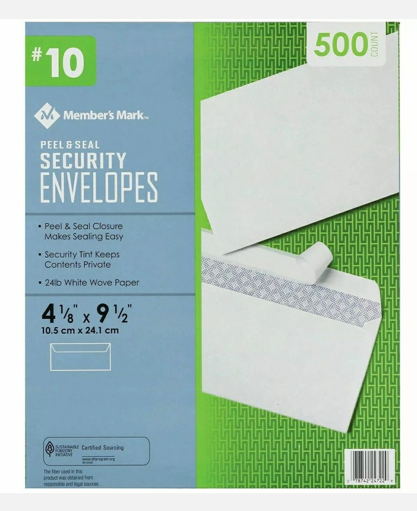 Envelopes Member's Mark Envelope #10, Peel and Seal 500Fast & Efficient Mailing