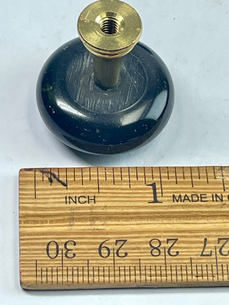 Set of 2 Natural Black Granite cabinets Knobs with solid brass inserts
