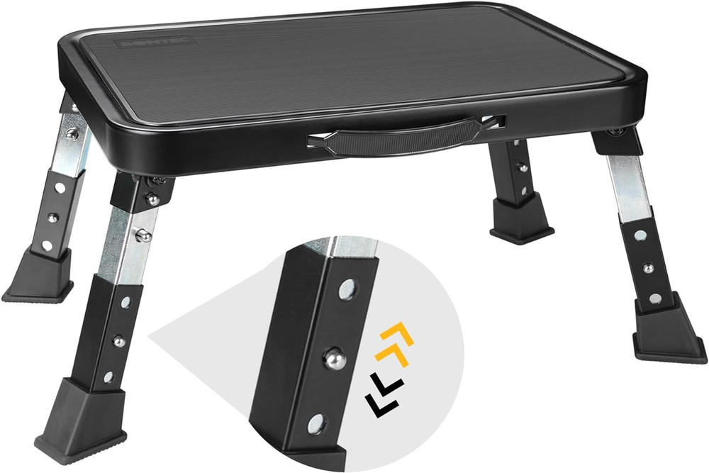 Folding Step Stool Adjustable Height 330Lbs Metal Platform for RV Home Kitchen