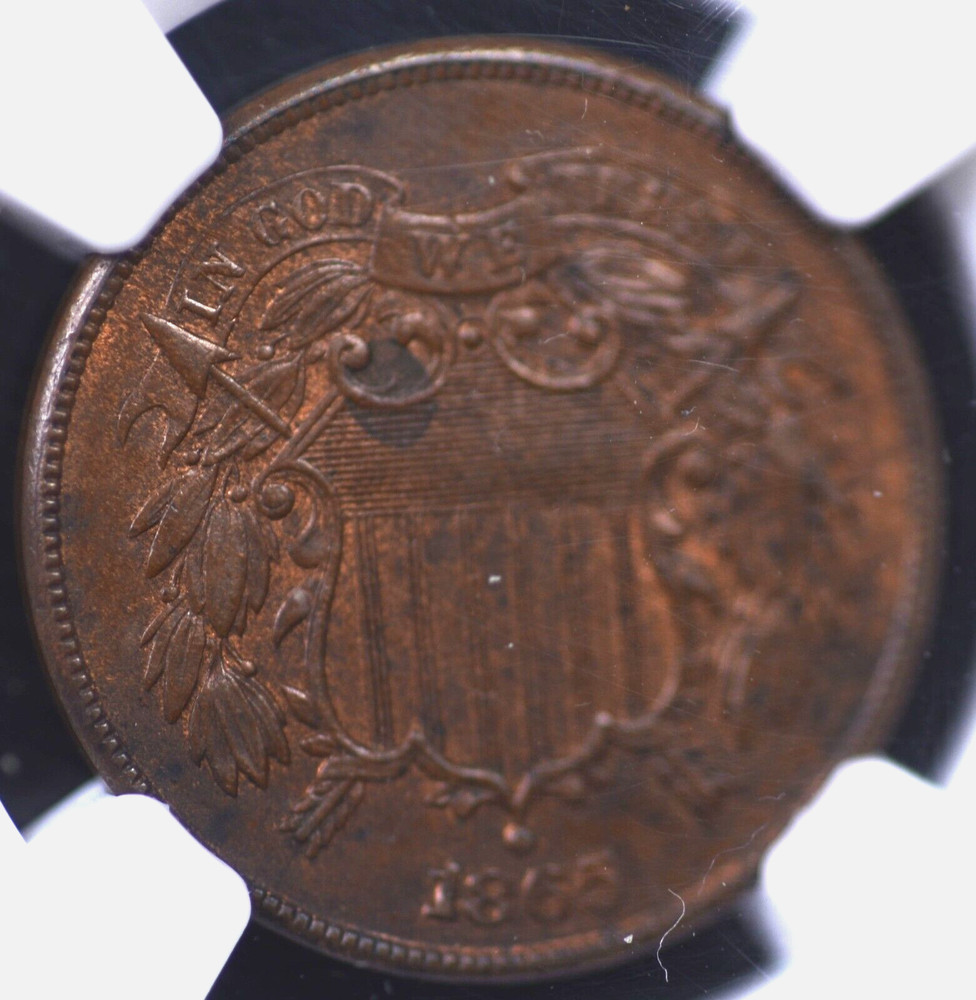 1865 TWO CENT PIECE NGC MS 62 BN PLEASING MEDIUM BROWN WITH SOME NICE MINT GLOW