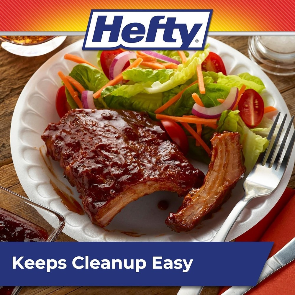 Hefty 9 Inch Foam Dinner Plates 100 Count White Disposable Soak Proof