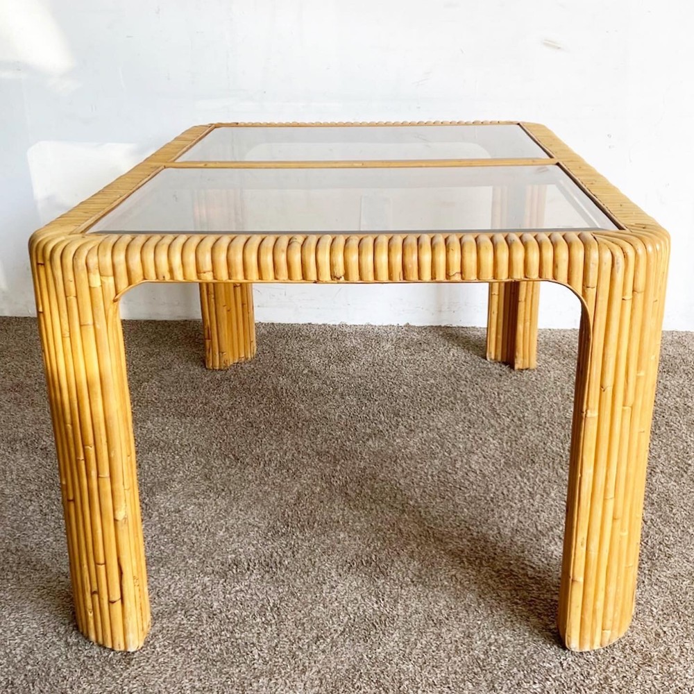 Boho Chic Split Bamboo Smoked Glass Top Dining Table