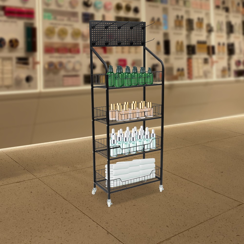 4-Tier Adjustable Rolling Snack Rack with Hanging Board - Freestanding Display