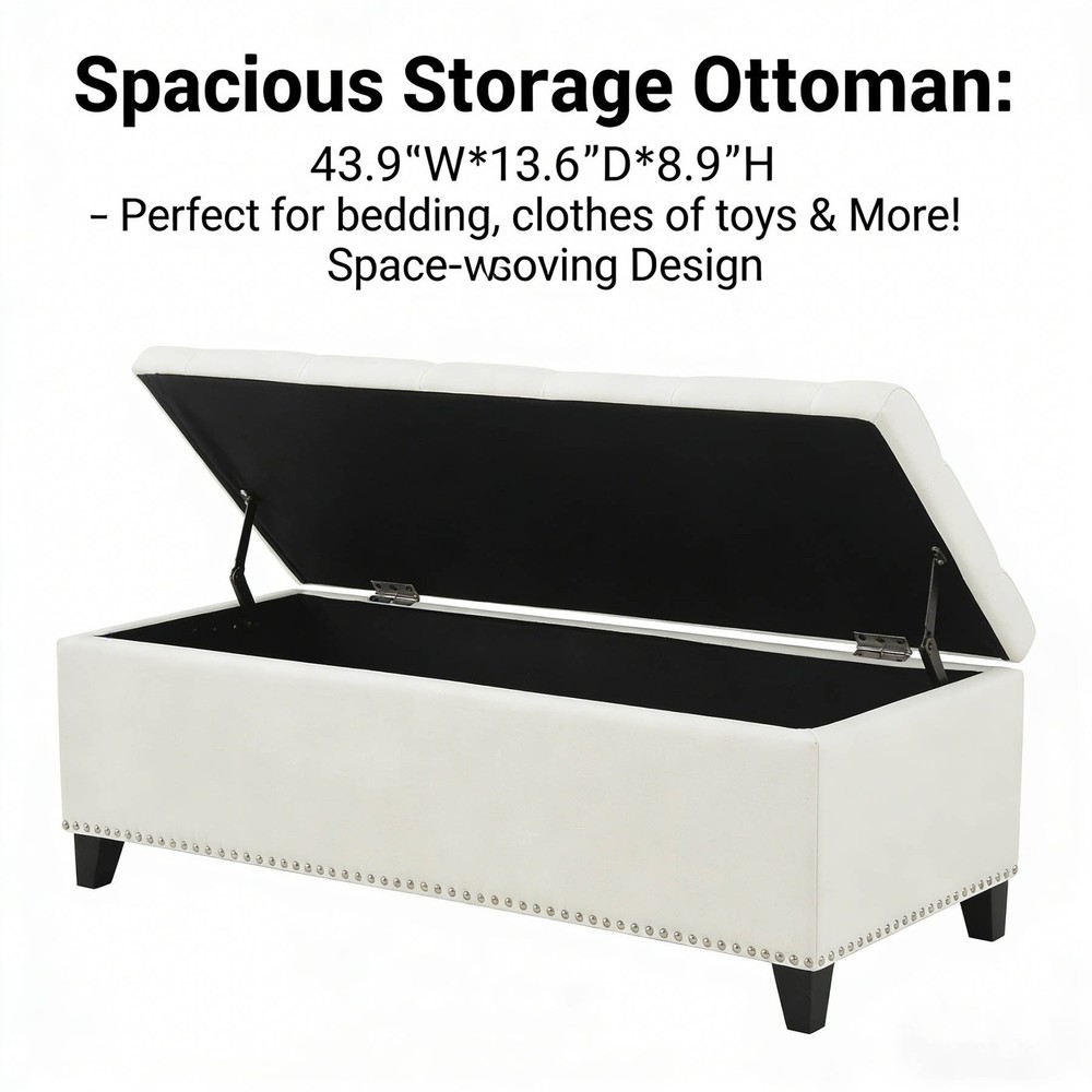 Storage Stool with Safety-Closing Hinges Features Touch Teddy Fabric