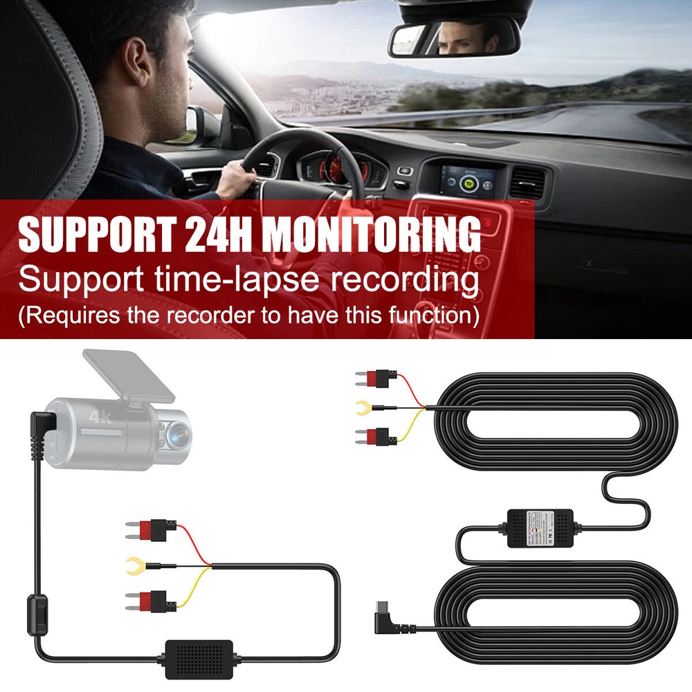 Dash Cam Universal Mini Micro USB Hard Wire Cable Kit Fuse 3.5m for Car DVR 5V~