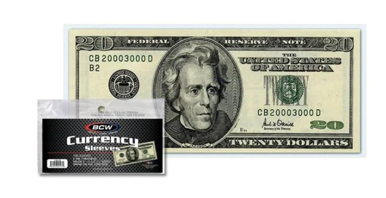 BCW Currency Sleeves 100ct Pack - Regular Bill Size