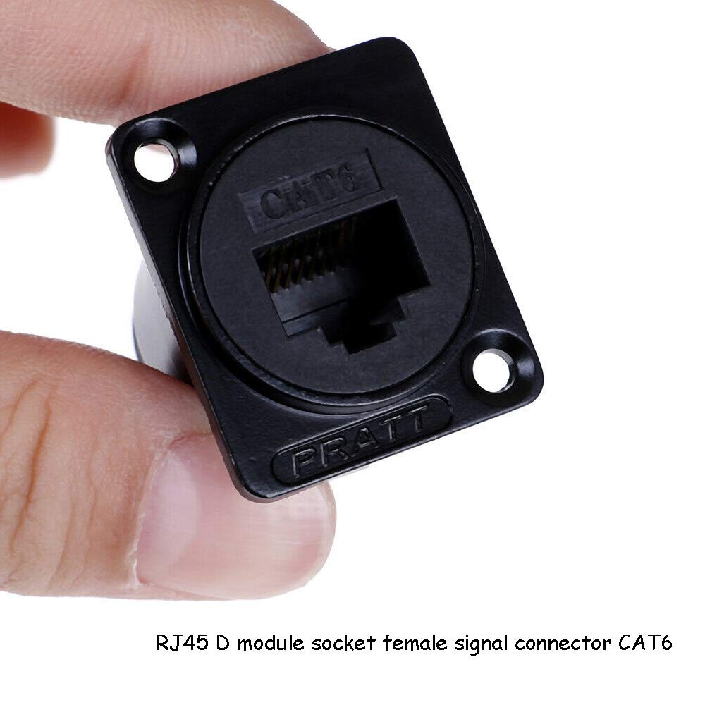 Acxico 2Pcs D-type Module RJ45 Socket Cat6 Panel Mount Network Ethernet black