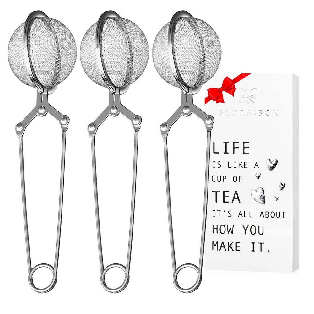3 Pack Snap Ball Tea Strainer Mesh Infuser Handle Stainless Loose Leaf Filter