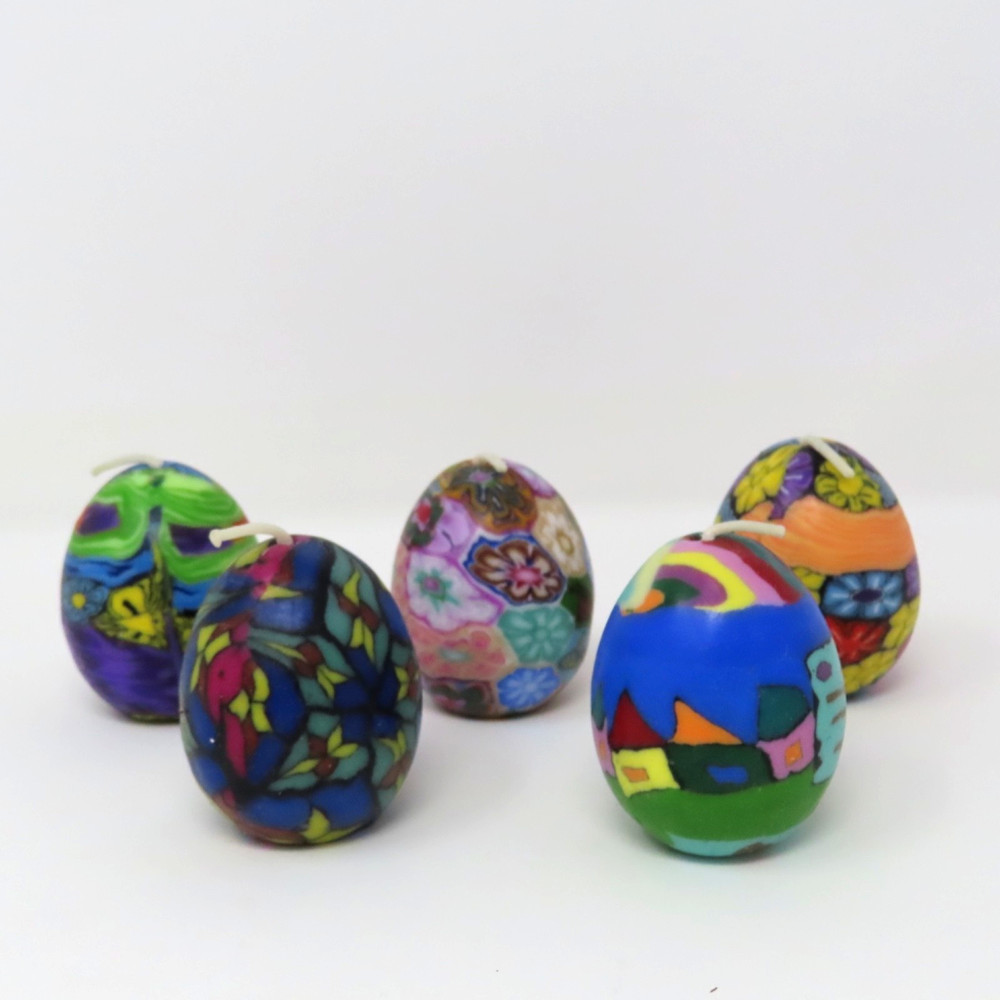 Millefiori design Egg Shaped Candles Set of 5 Easter Gift Spring Decor