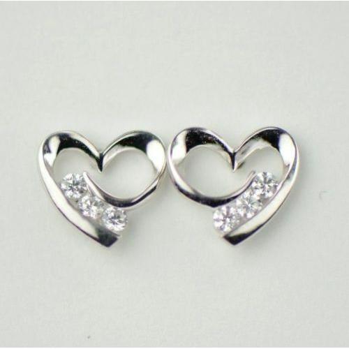 14k Solid Yellow White Gold Heart Shape CZ Stud Earrings