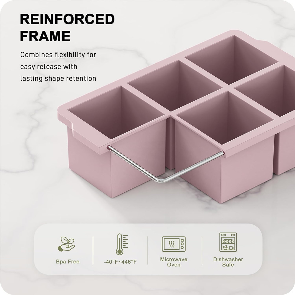 3 Packs Large Ice Cube Molds with Stackable Lid,Silicone Ice Cube Tray for Freez