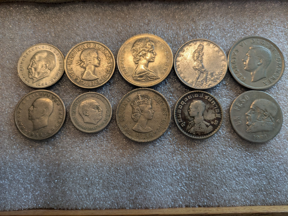 10 misc vintage foreign coins