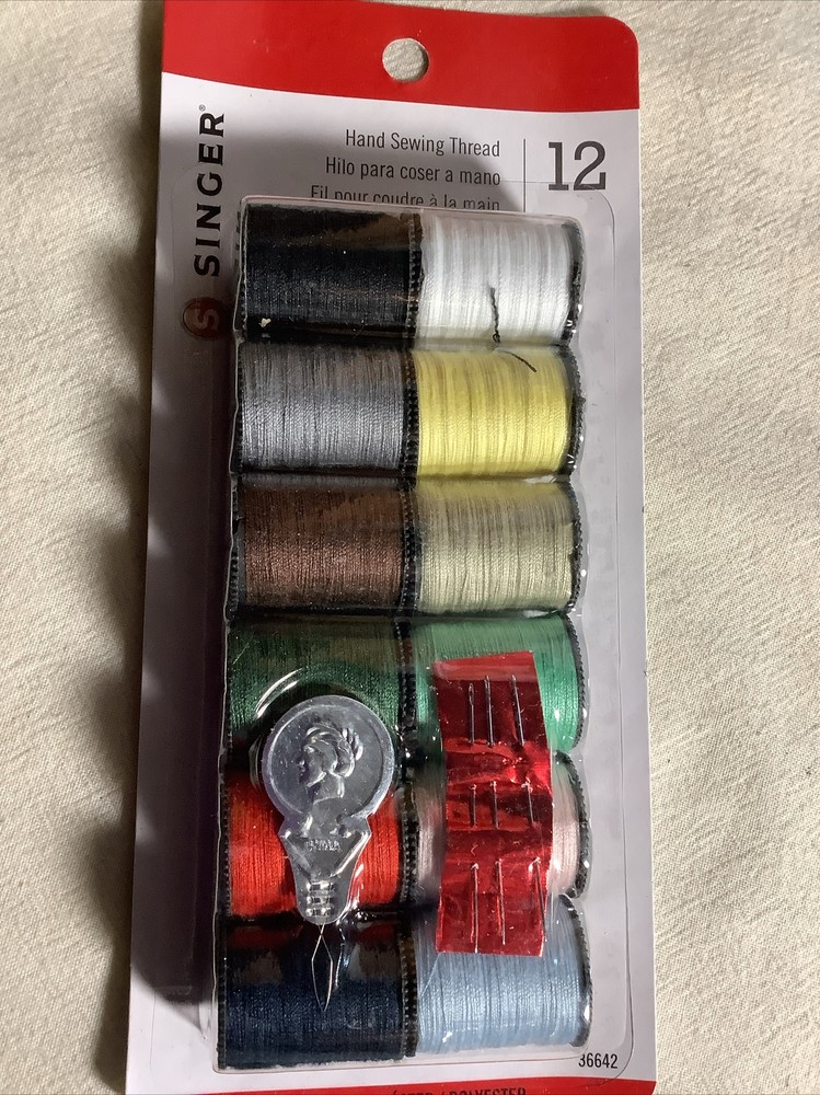 SINGER Polyester Hand Sewing Thread 12 Spools Needles & Threader/30 Asst Needles
