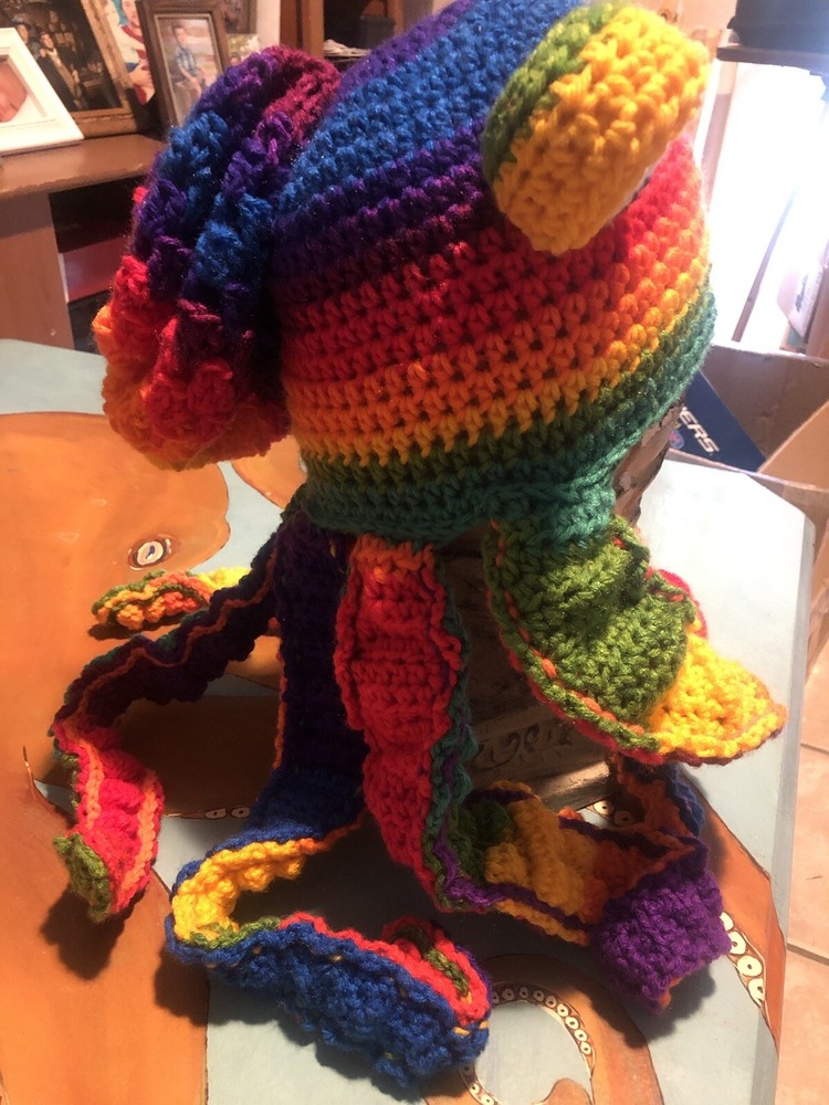 Kraken octopus crocheted hat Bold Multicolored