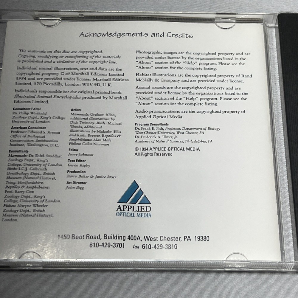 Applied Optical Media Animals Encyclopedia For Macintosh CD Rom