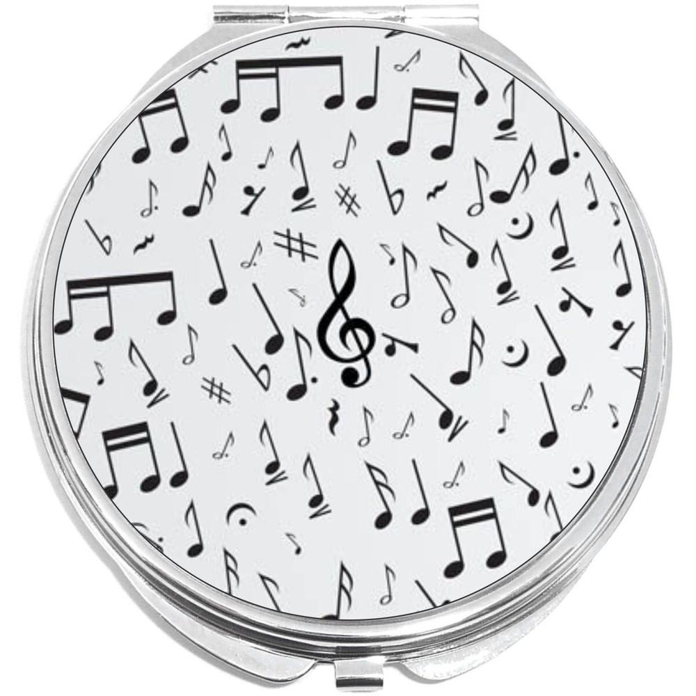 Black Grey Music Notes Pattern Compact with Mirrors - for Pocket or Purse