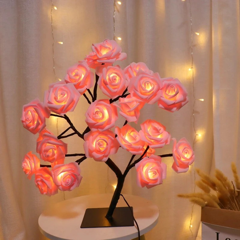 LED Rose Tree Table Lamp | USB & Powered Night Light | Home & Gift Decor