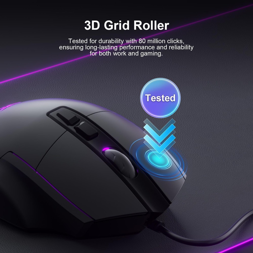 Wired Gaming Mouse - USB Computer Corded Mice with 7200DPI, 7-Button Programm...