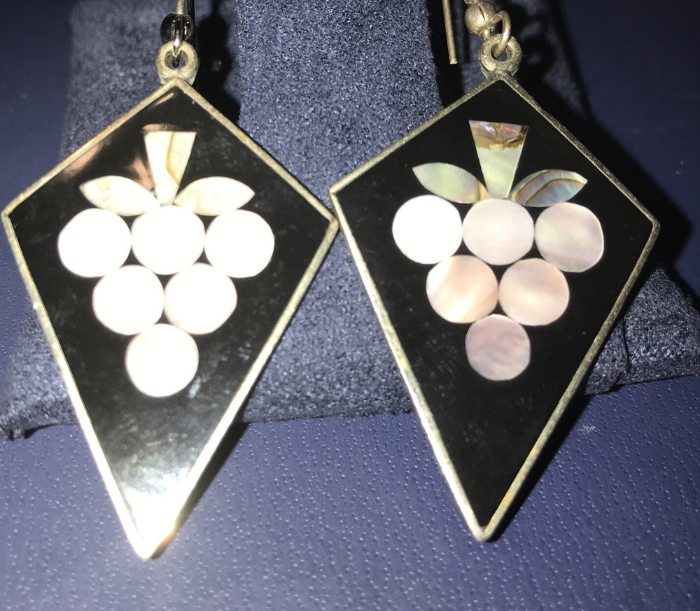 Vyg Mexico signed Abalone Enamel Dangle Earrings.