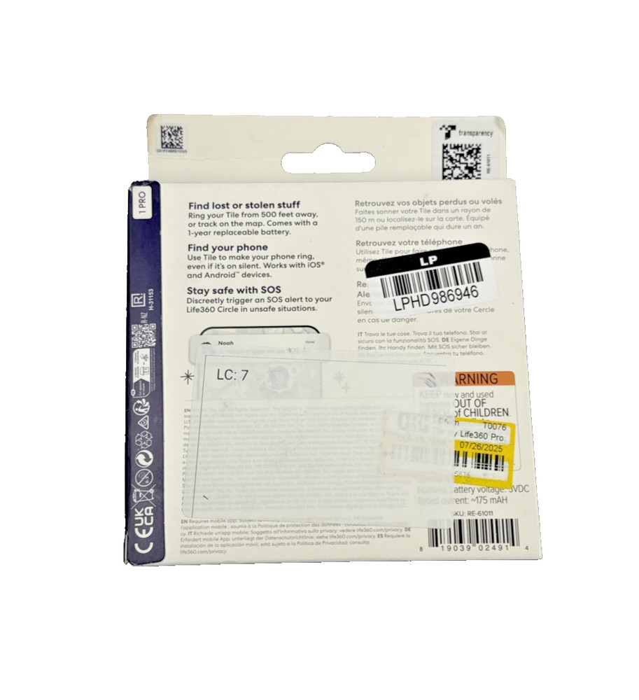 Tile PRO Life360 Pro Bluetooth Tracker Key Finder Locator iOS Android - NEW!