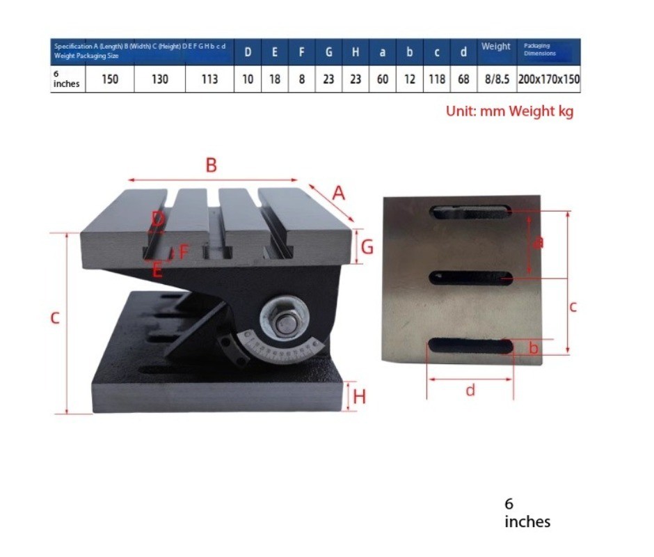 Adjustable-Angle Workbench Tilting Workbench Milling Machine 7/10/12/15 Inch