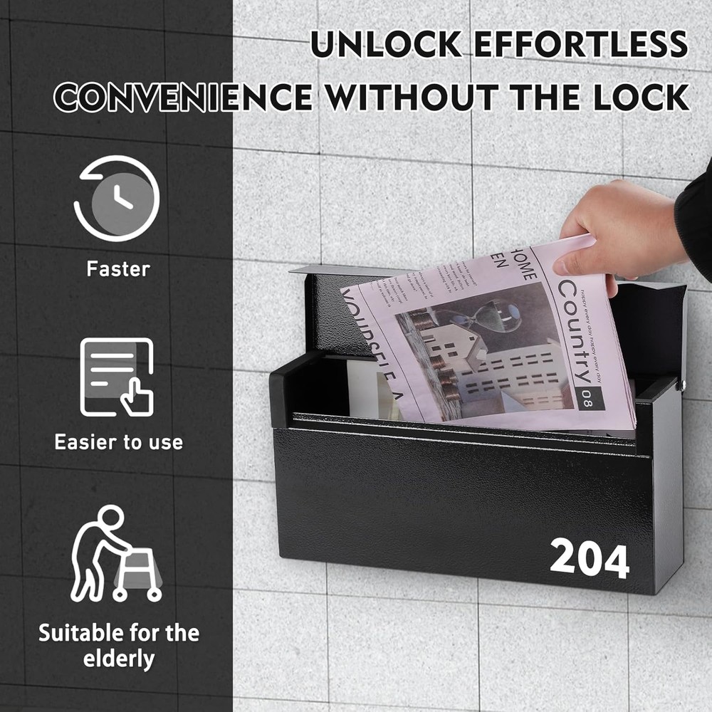 KYODOLED Wall-Mount Mailbox, Large Capacity Mail Box, Mailboxes Black Modern