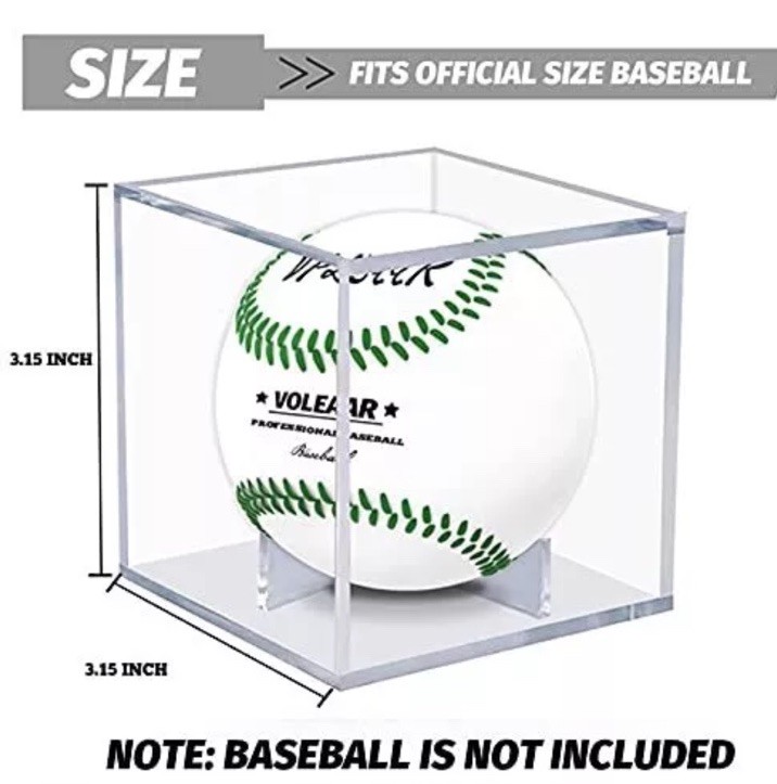 Baseball Display Case (4 Pack), UV Protected Acrylic Square Baseball Holder,