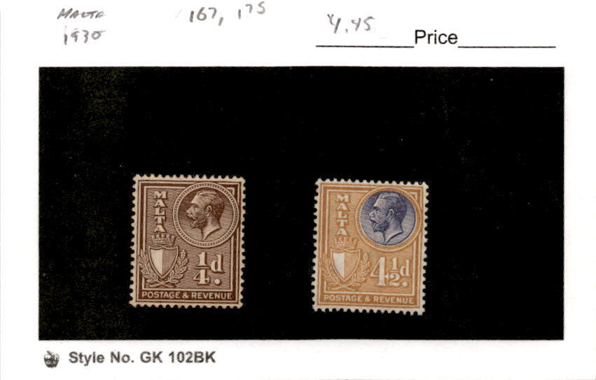Malta, Postage Stamp, #167, 175 Mint Hinged, 1930 (AB)