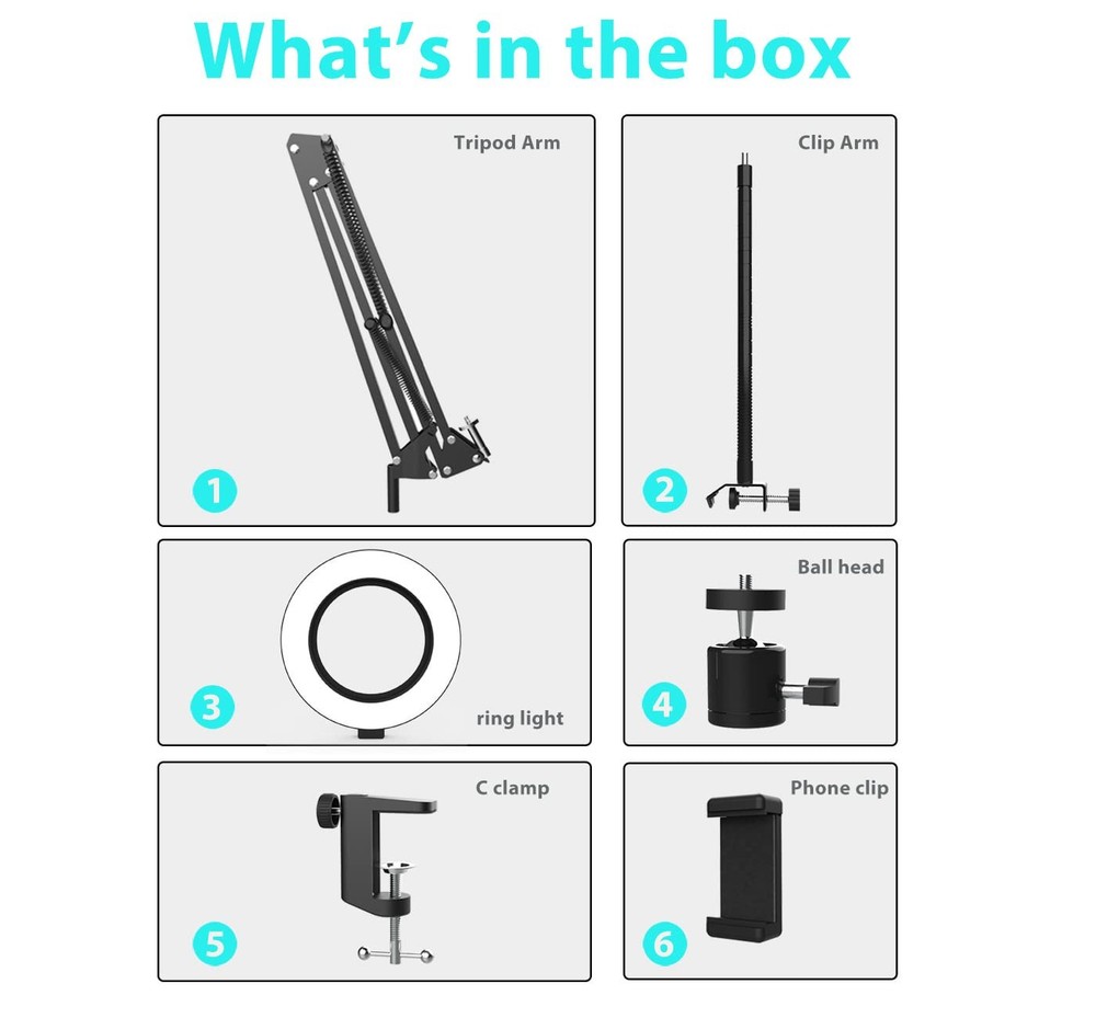 Overhead Camera Mount with Ring Light, Flexible Articulating Phone Arm Stand ...