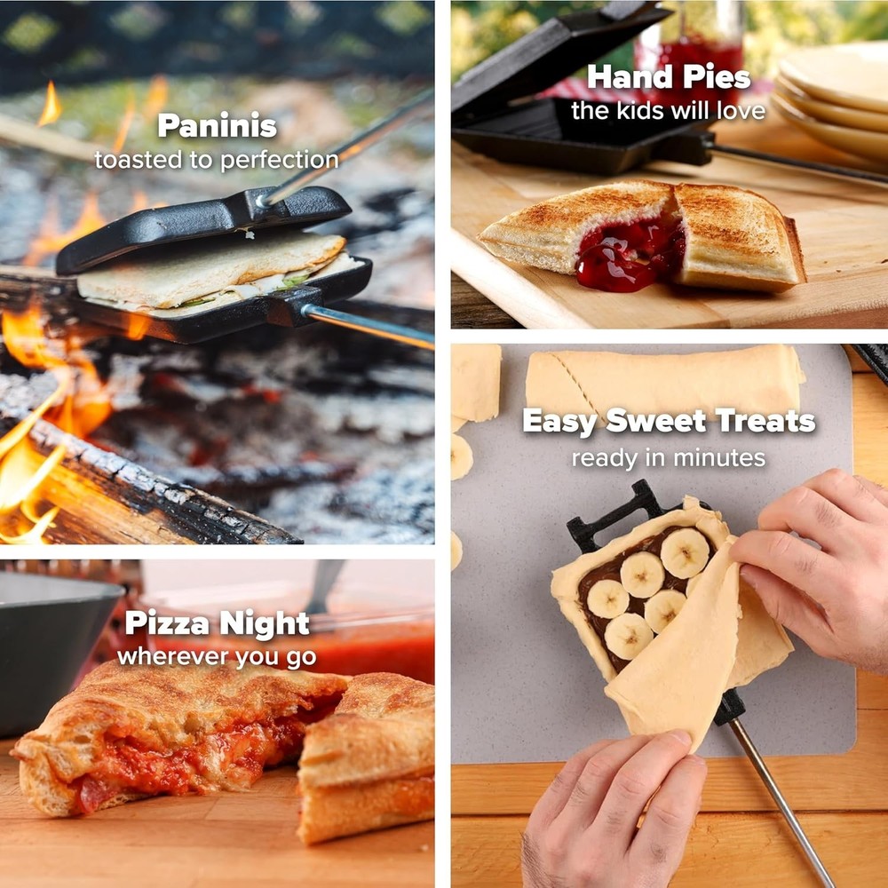 Pie Iron Sandwich Maker - Removable Handles for Easy Campfire Cooking