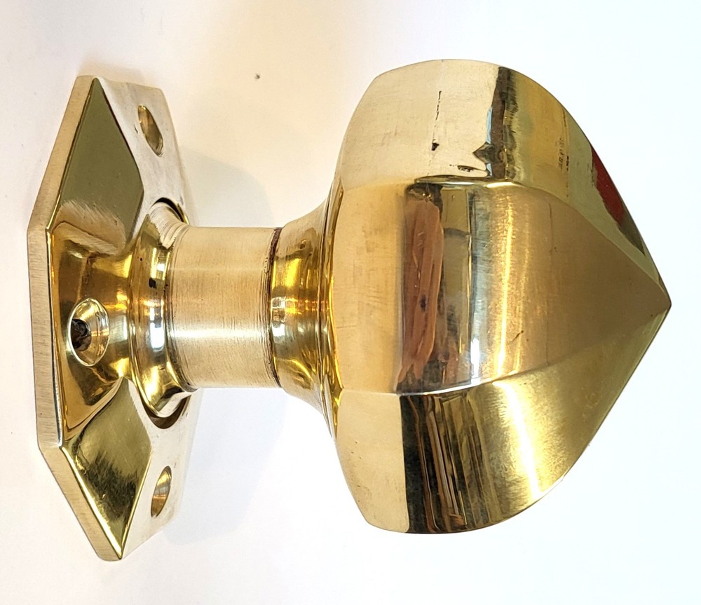 Single large octagonal solid cast brass door knob antique Victorian pull handle