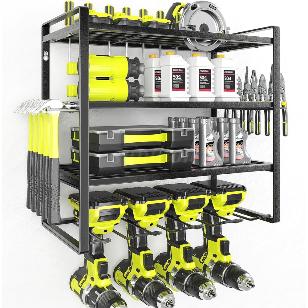 Power Tool Organizer Wall Mount Extended Large Heavy Duty 4 Layer 4 Drill Holder