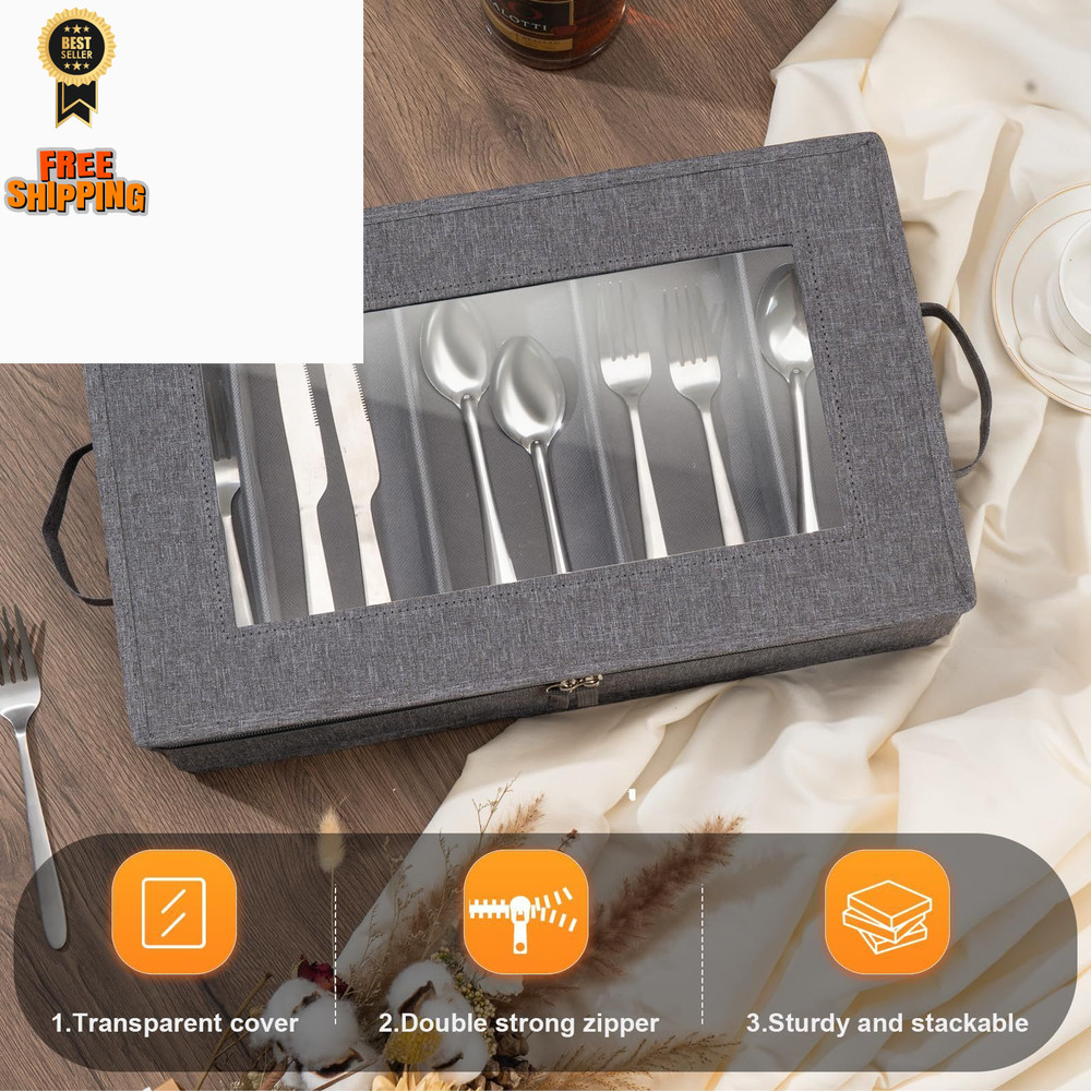 Lafulling Flatware Utensil Storage Case, Silverware Box 1 PACK, Grey
