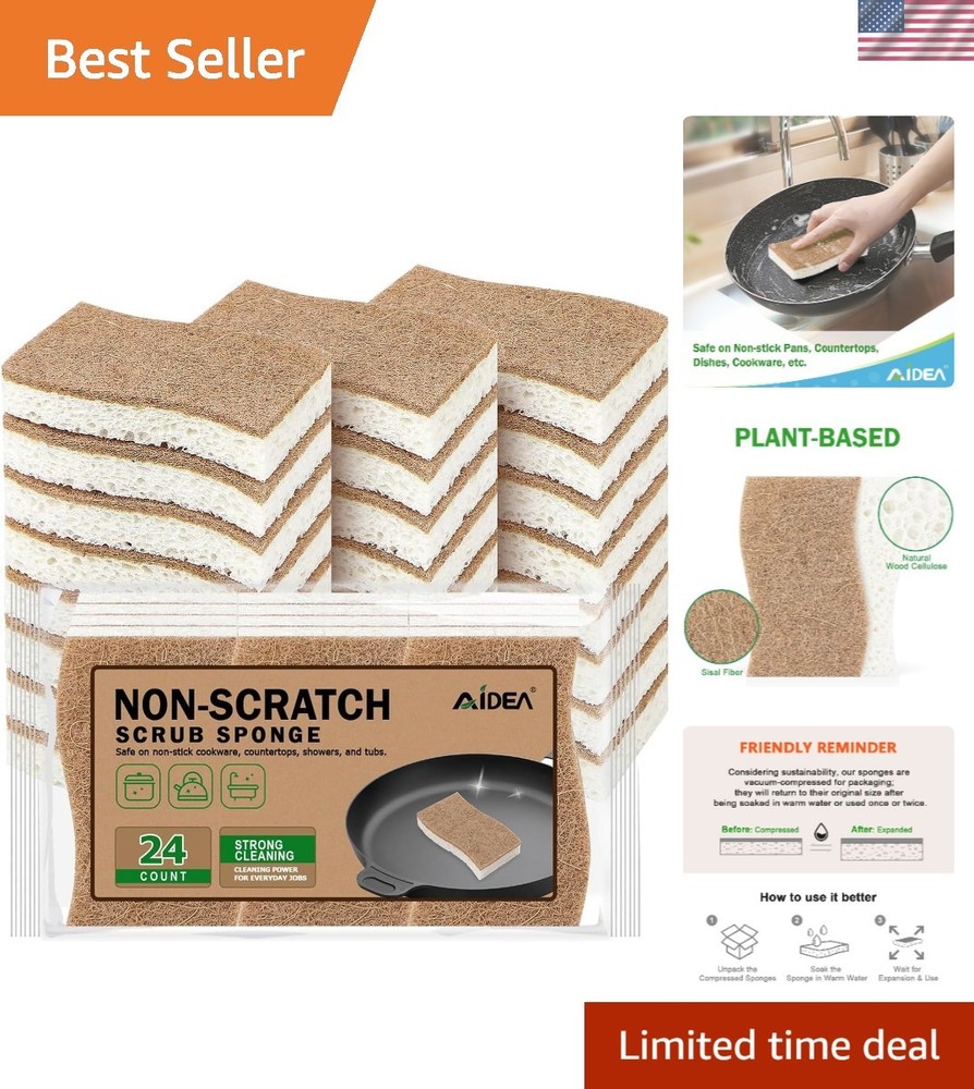 Natural Non Scratch Kitchen Sponge - Brown - 24 Count