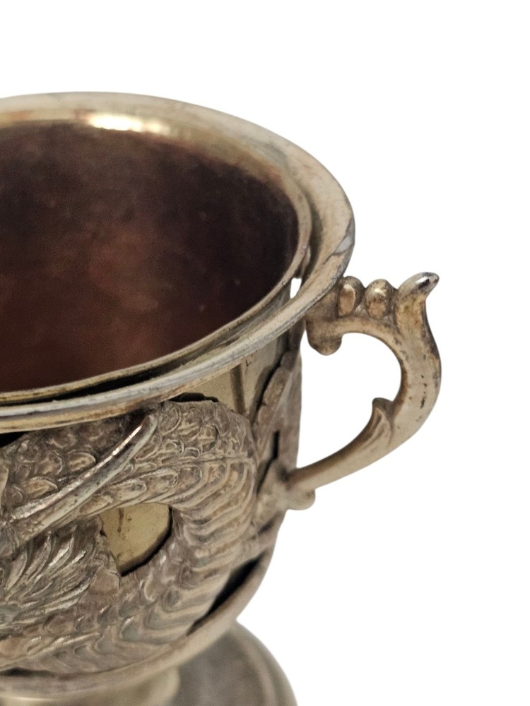 Double Handled Dragon Goblet Cup Small Chalice Silver Tone