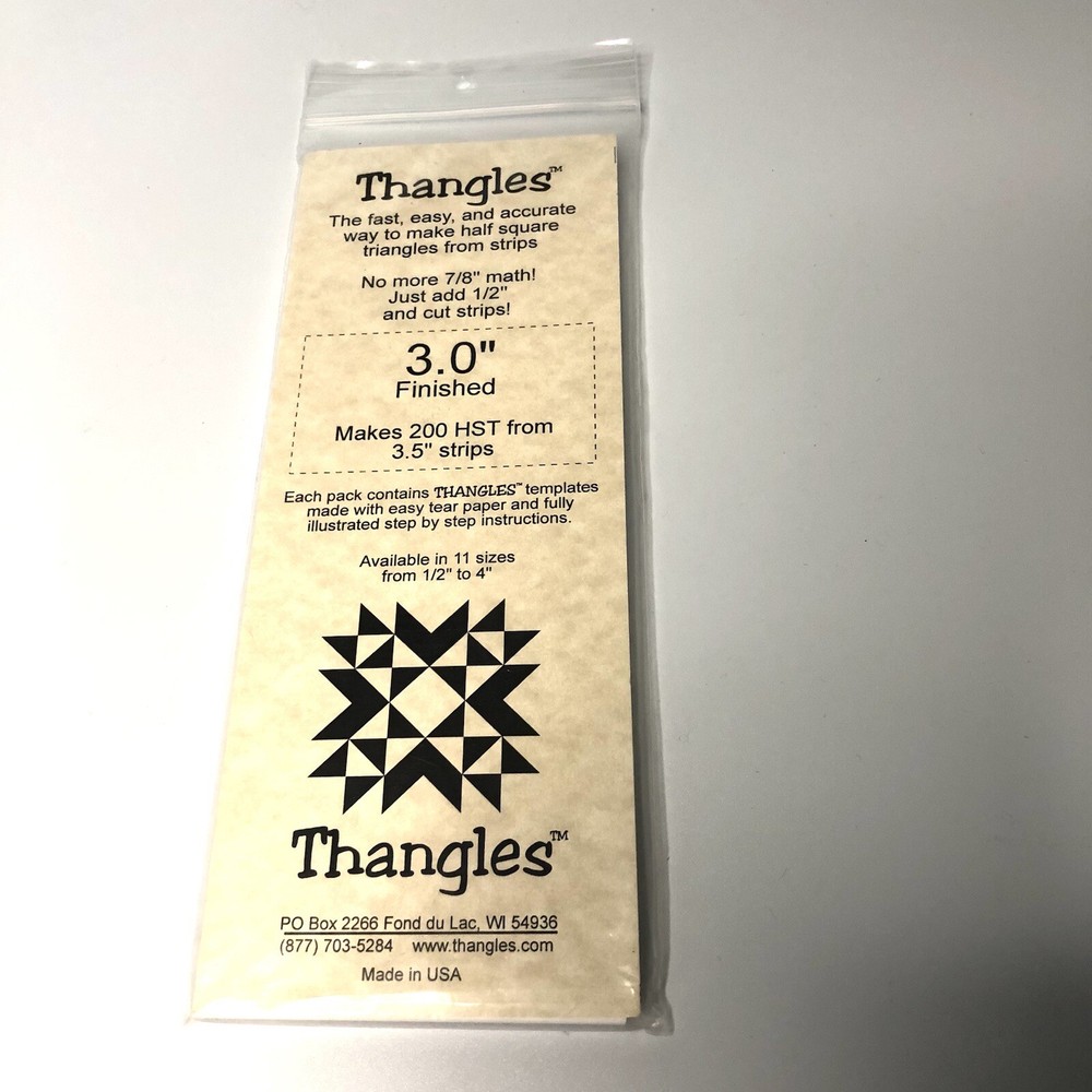 Thangles Half Square Easy Tear Paper Triangles 3.0" Finished Quilting Tool HST