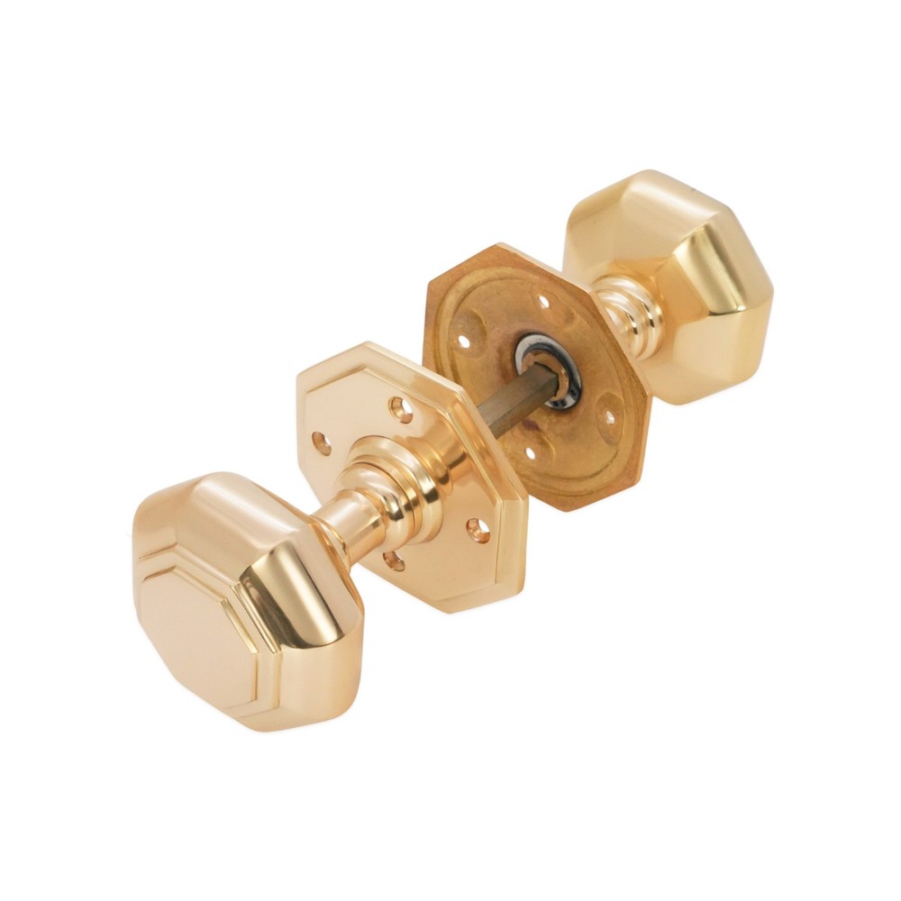 Door Knob Pair of Solid Octagonal Large Mortice Pull Handle Set Brass & Nickel